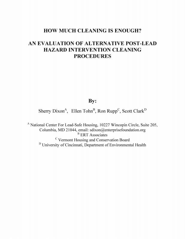 How Much Cleaning Is Enough? An Evaluation of Alternative Post-Lead Procedures