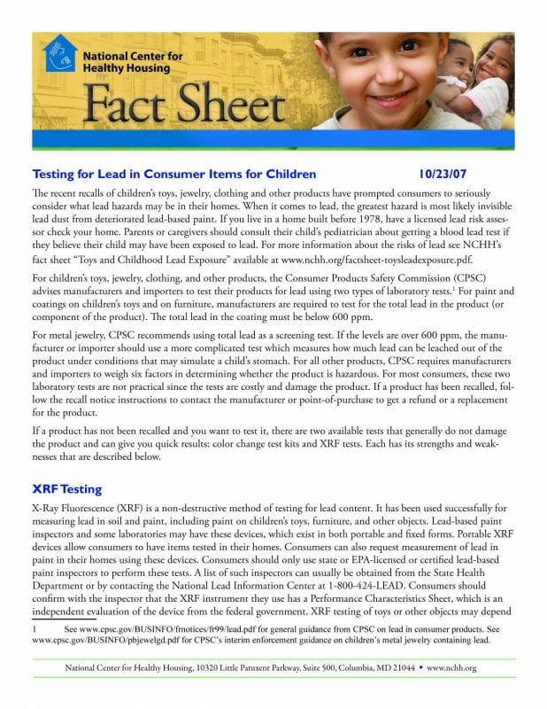 Fact Sheet: Testing for Lead in Consumer Items for Children