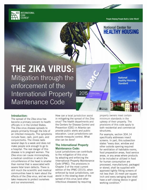 Fact Sheet: The Zika Virus: Mitigation through the Enforcement of the International Property Maintenance Code