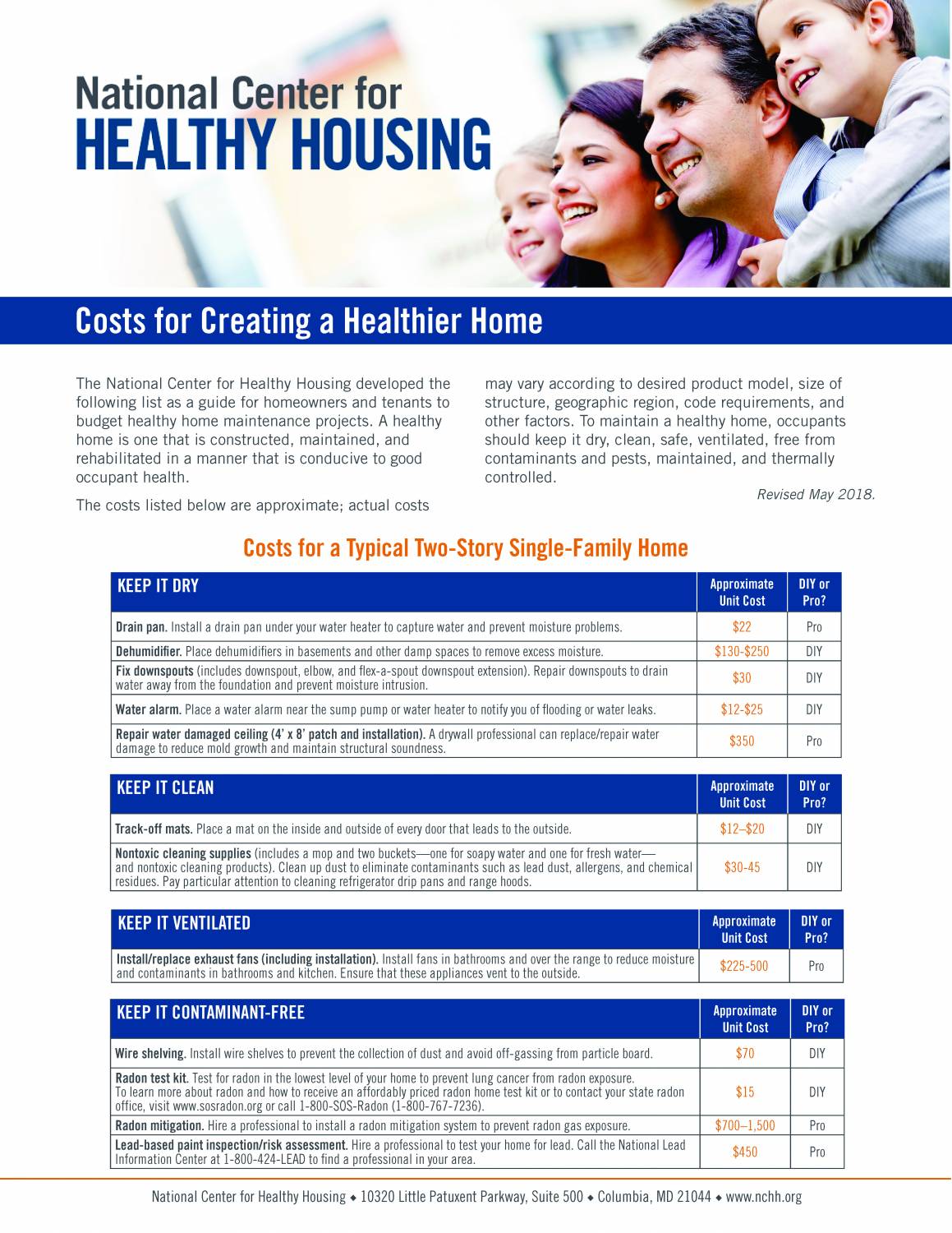 Costs for Creating a Healthy Home - English