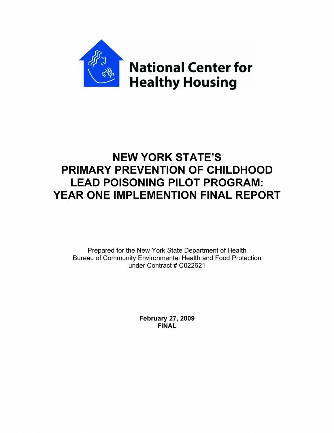 New York State's Primary Prevention of Childhood Lead Poisoning Pilot Program Year One Implementation Final Report