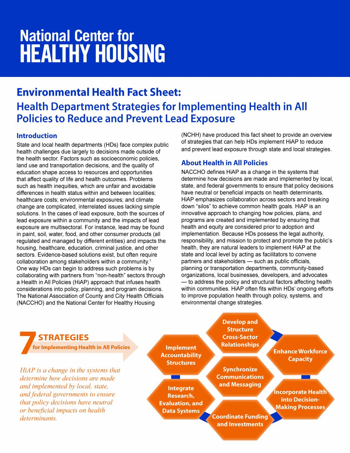 Health Department Strategies for Implementing Health in All Policies to Reduce and Prevent Lead Exposure