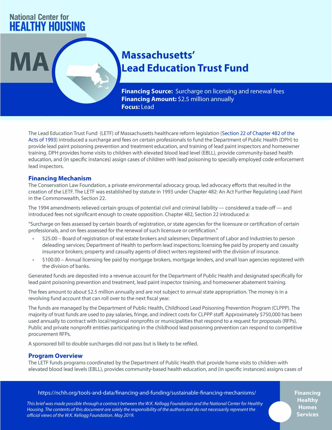 Sustainable Financing Mechanisms: Massachusetts' Lead Education Trust Fund