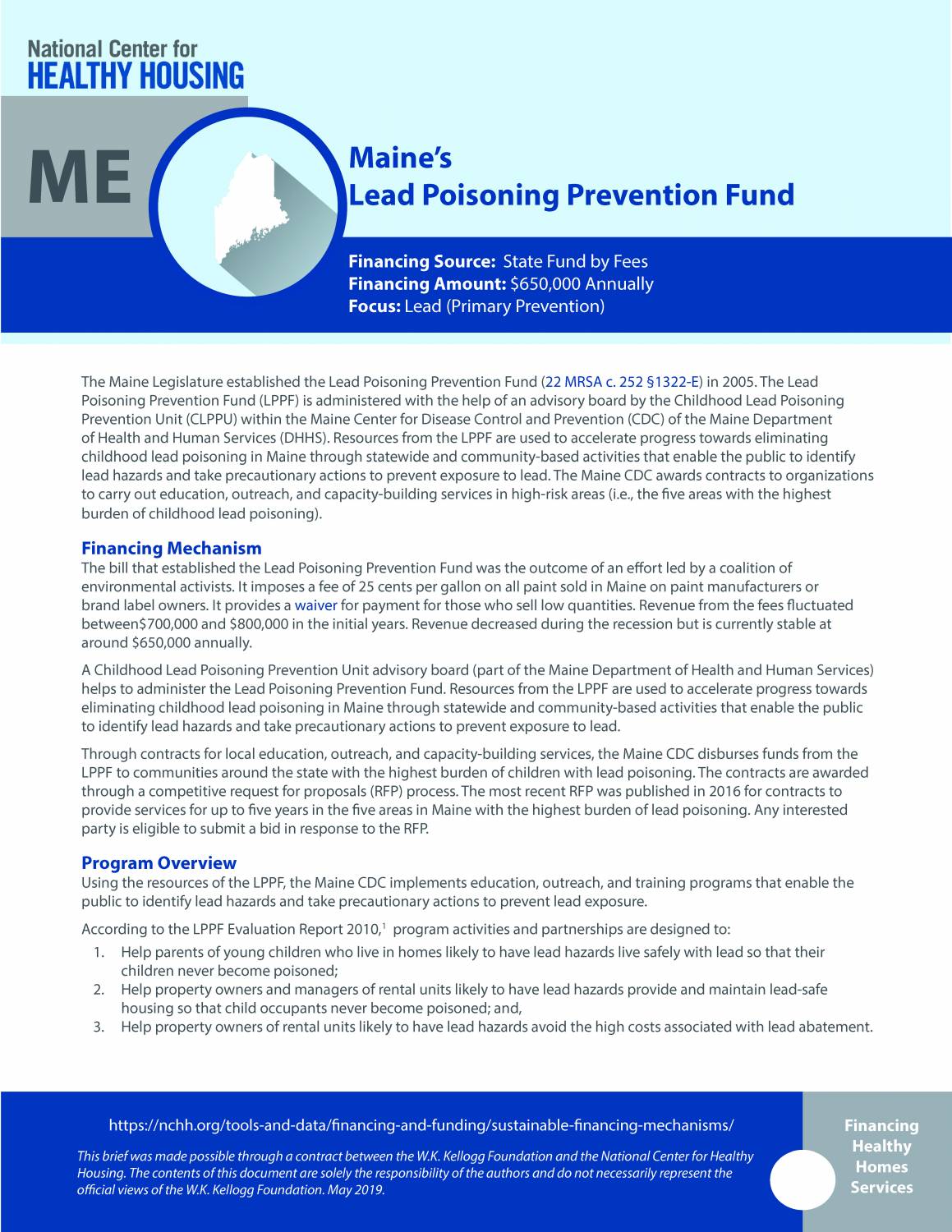Sustainable Financing Mechanisms: Maine's Lead Poisoning Prevention Fund