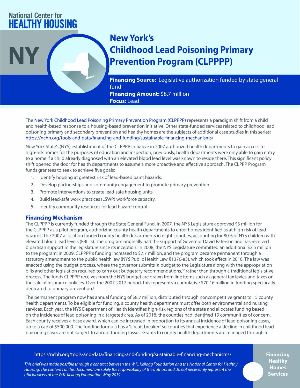 Sustainable Financing Mechanisms: New York's Childhood Lead Poisoning Primary Prevention Program