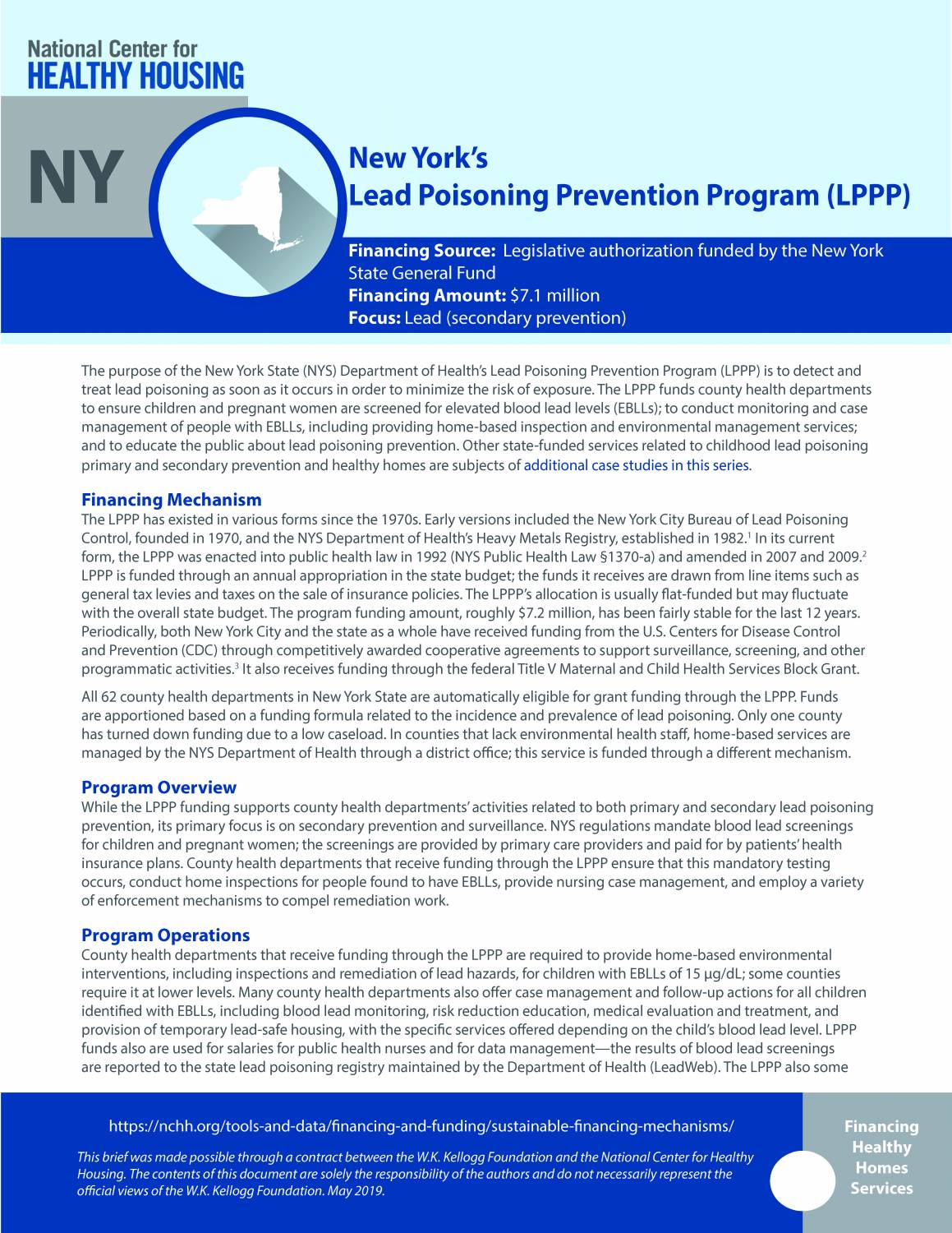 Sustainable Financing Mechanisms – New York's Lead Poisoning Prevention Program