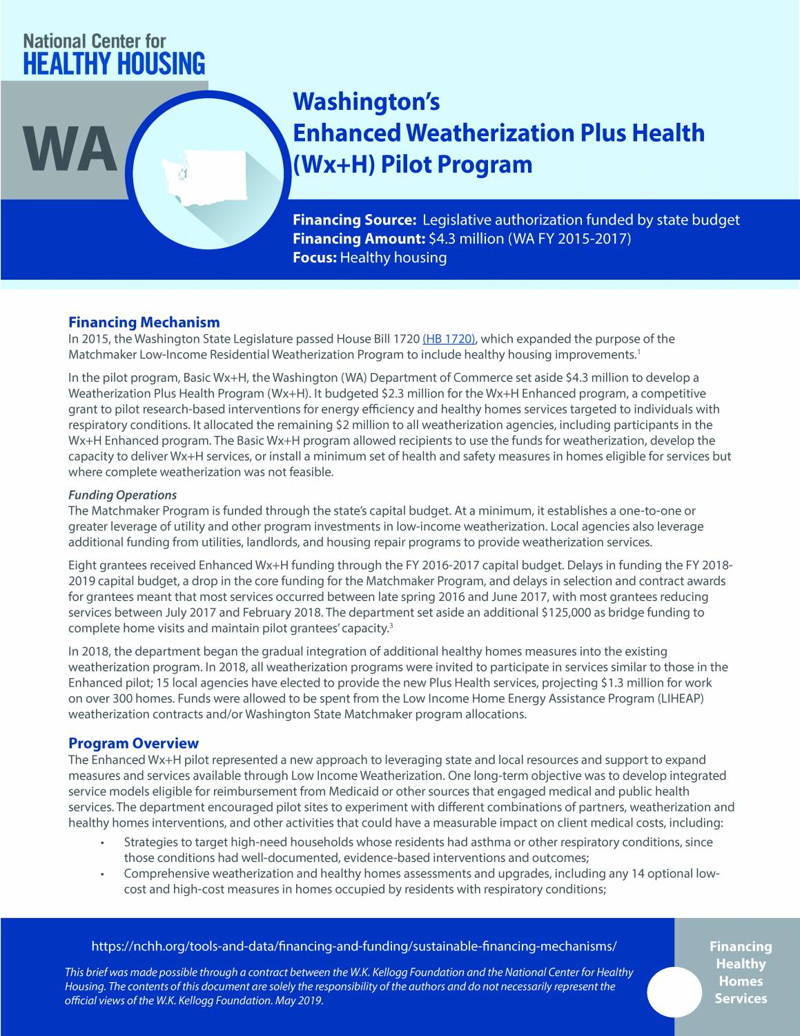 Sustainable Financing Mechanisms – Washington's Enhanced Weatherization Plus Health Pilot Program