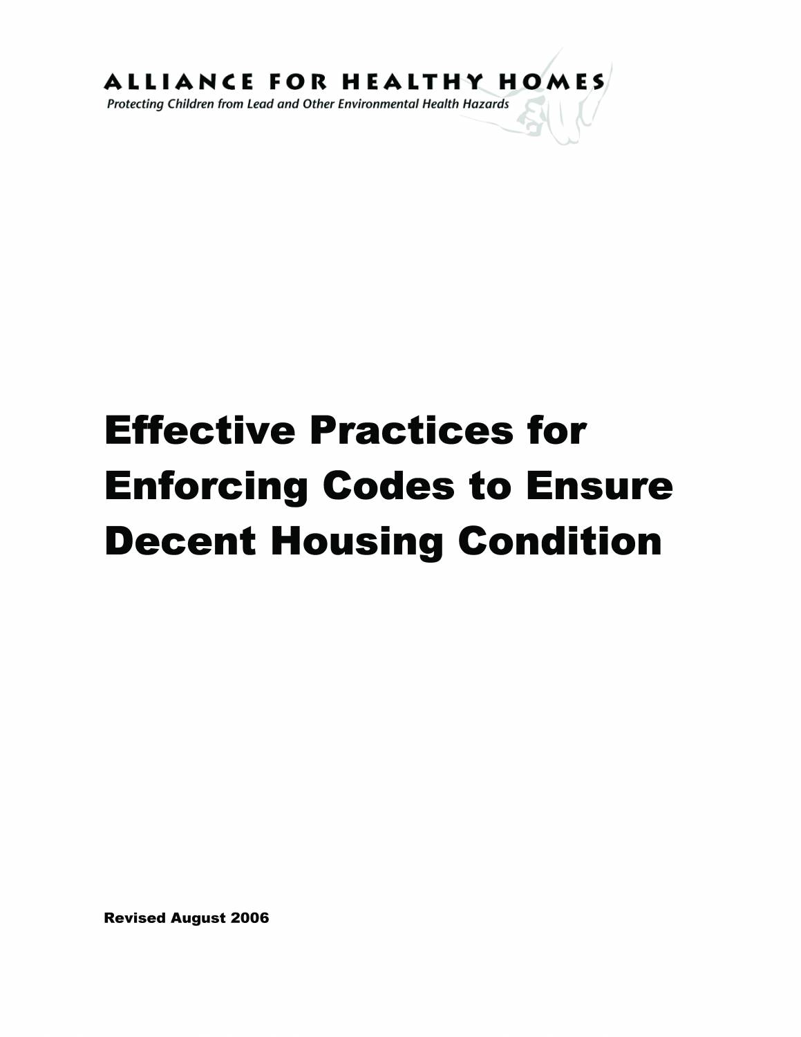 Effective Practices for Enforcing Codes to Ensure Decent Housing Condition (Revised August 2006)