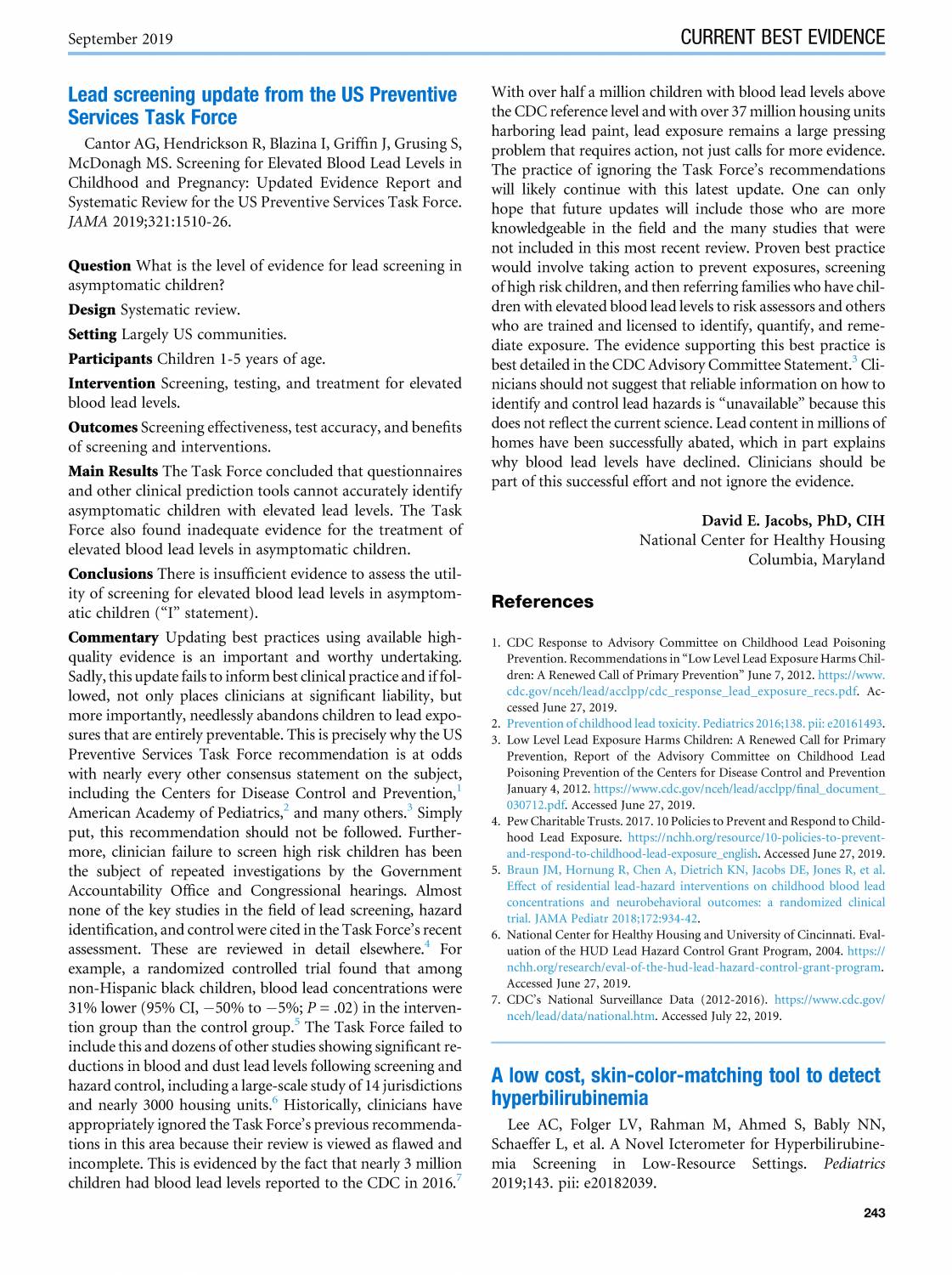 Article: Lead Screening Update from the US Preventive Services Task Force