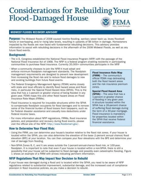 [FEMA] Considerations For Rebuilding Your Flood-Damaged House | NCHH