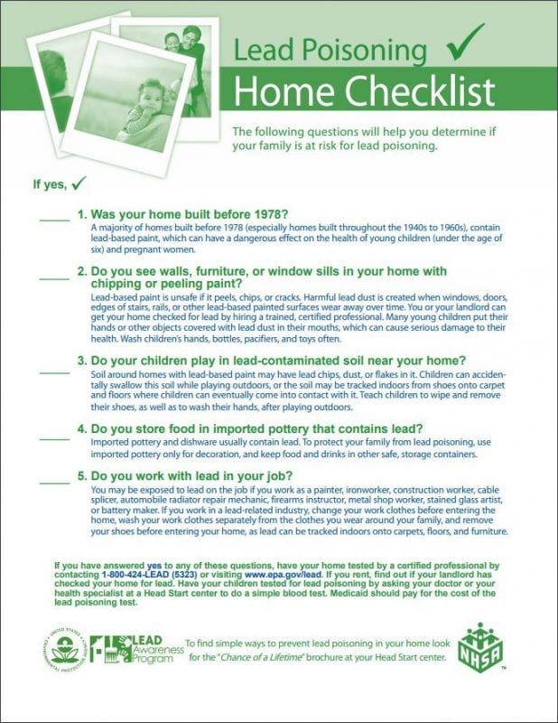 [EPA/NHSA] Lead Poisoning Home Checklist | NCHH