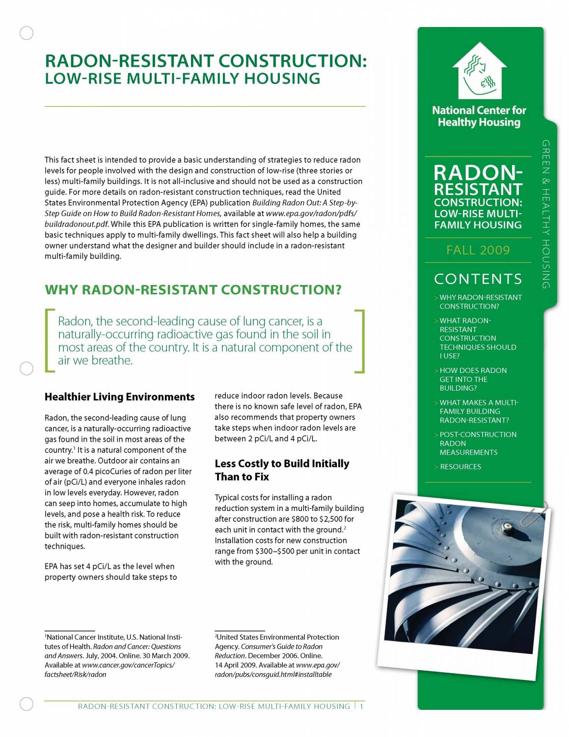 Fact Sheet: Green & Healthy Housing: Radon-Resistant Construction: Low-Rise Multi-Family Housing
