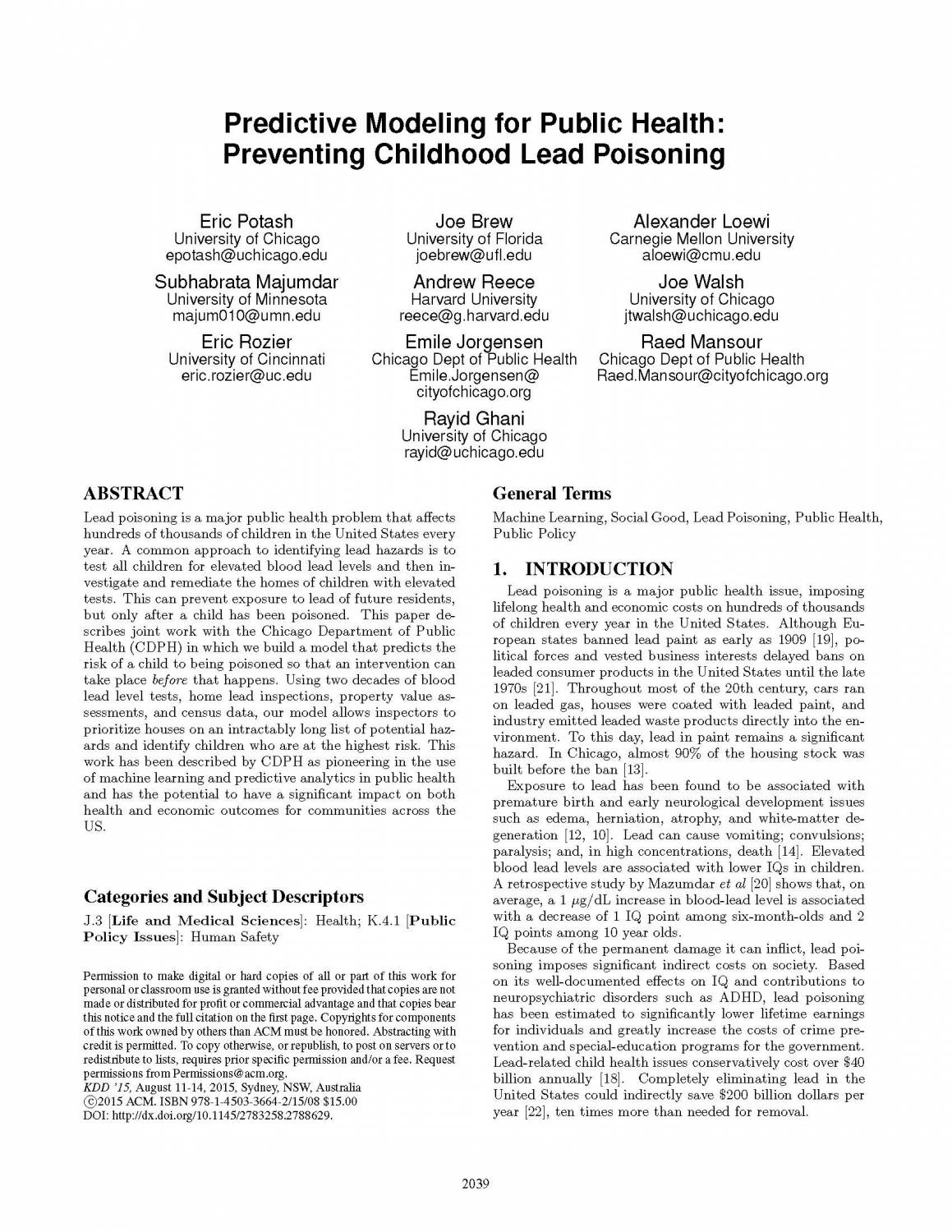 Predictive Modeling for Public Health: Preventing Childhood Lead Poisoning