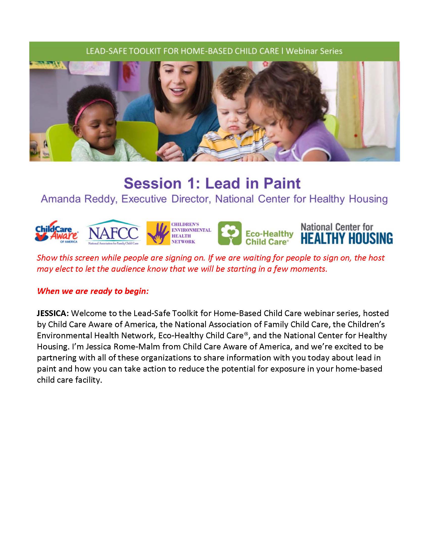 Lead-Safe Toolkit for Home-Based Child Care Webinar Series – Session 1: Lead in Paint [presentation text]