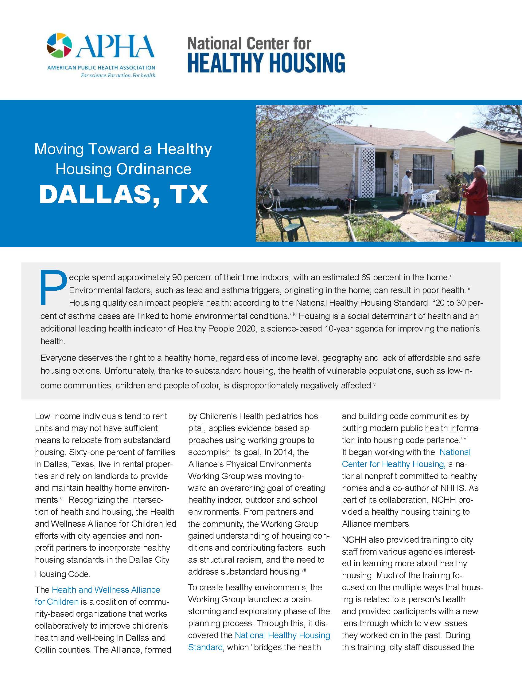 Moving Toward a Healthy Housing Ordinance: Dallas, TX