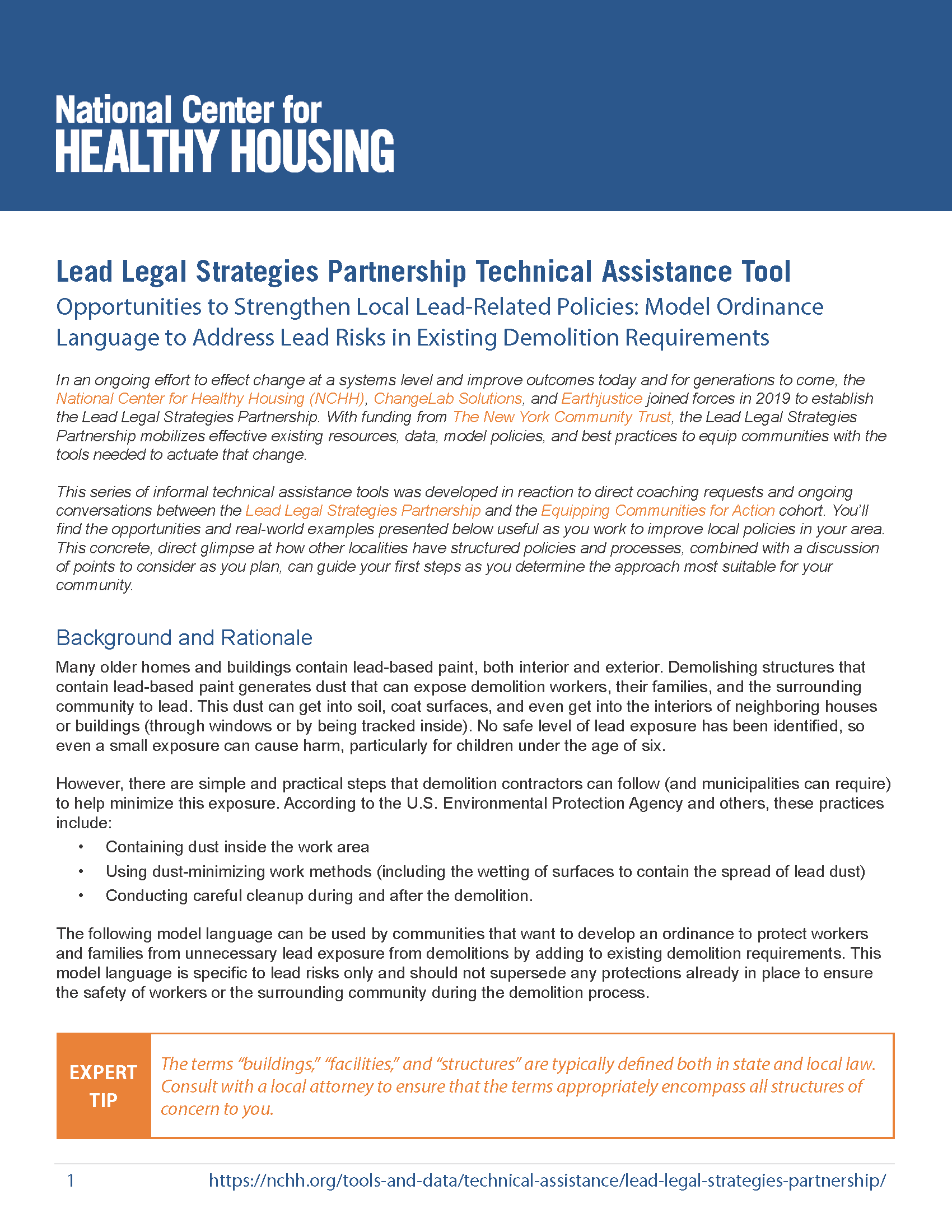 Opportunities to Strengthen Local Lead-Related Policies: Model Ordinance Language to Address Lead Risks in Existing Demolition Requirements