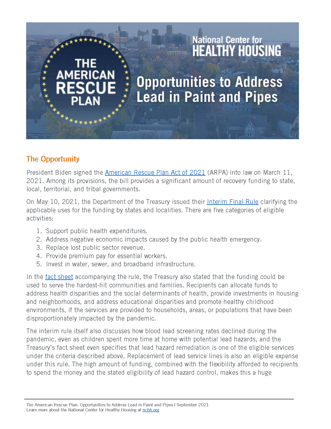 The American Rescue Plan: Opportunities to Address Lead in Paints and Pipes