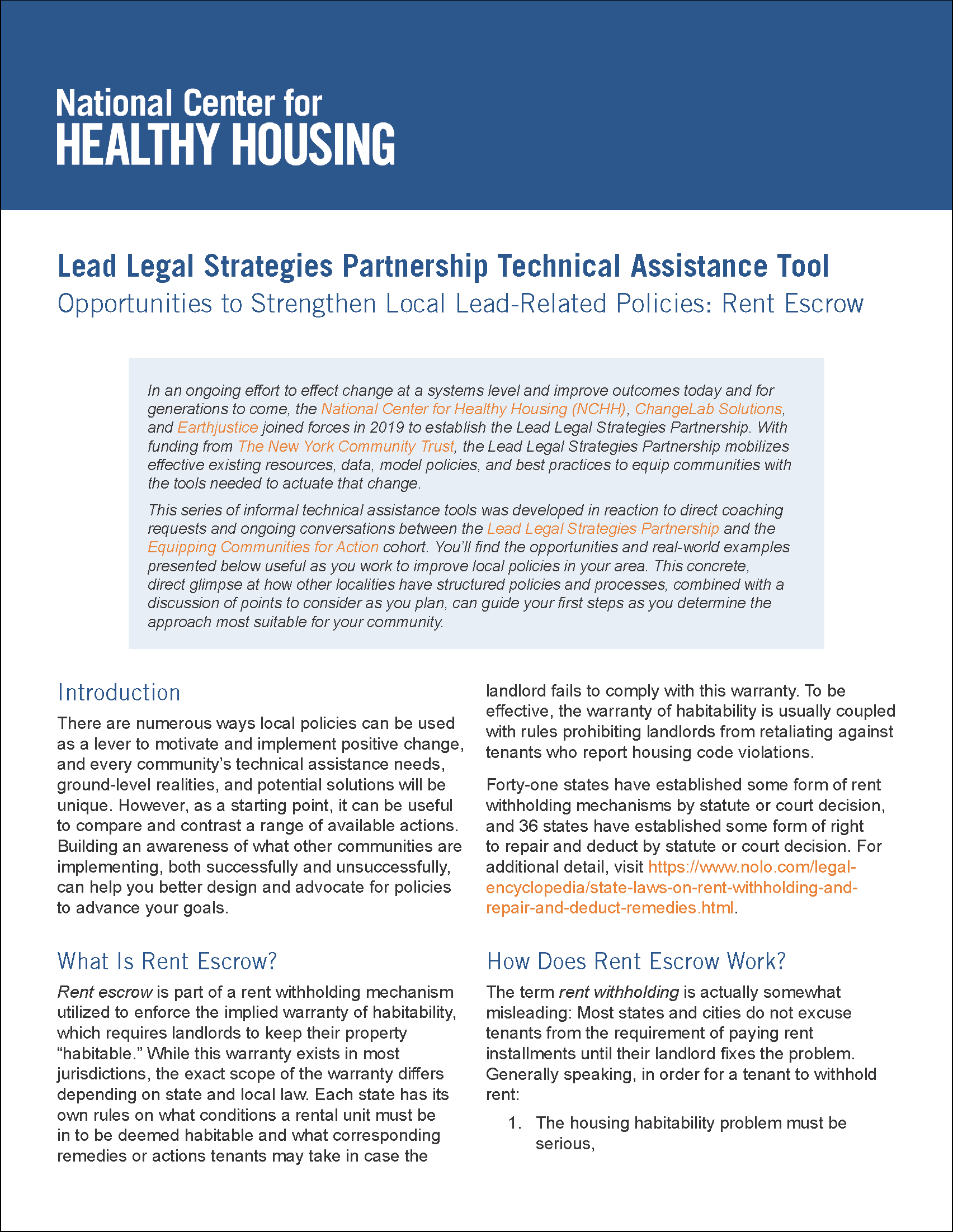 Opportunities to Strengthen Local Lead-Related Policies: Rent Escrow