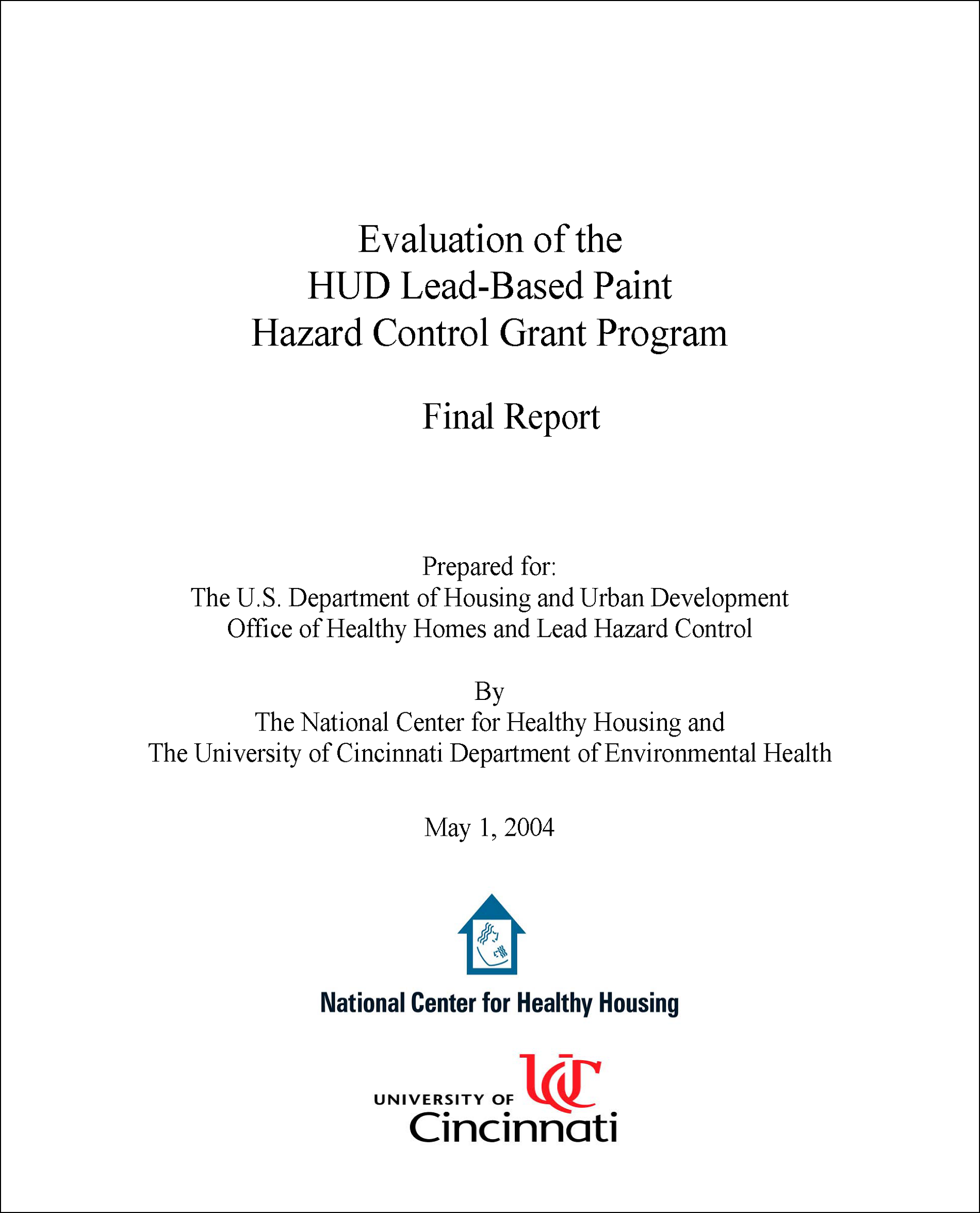 Report - Evaluation of the HUD Lead-Based Paint Hazard Control Grant Program: Final Report