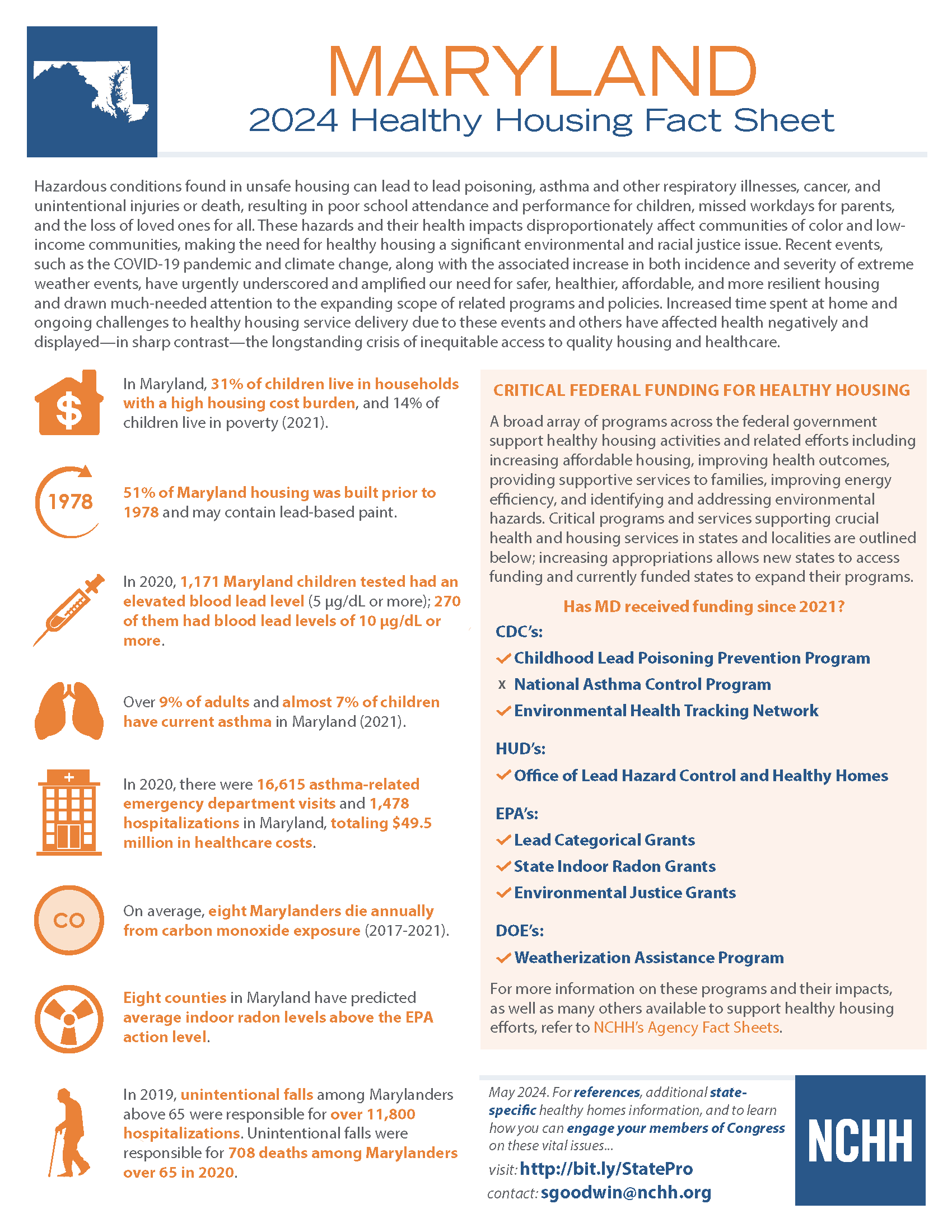 Fact sheet describing the overall environmental health of the state of Maryland.