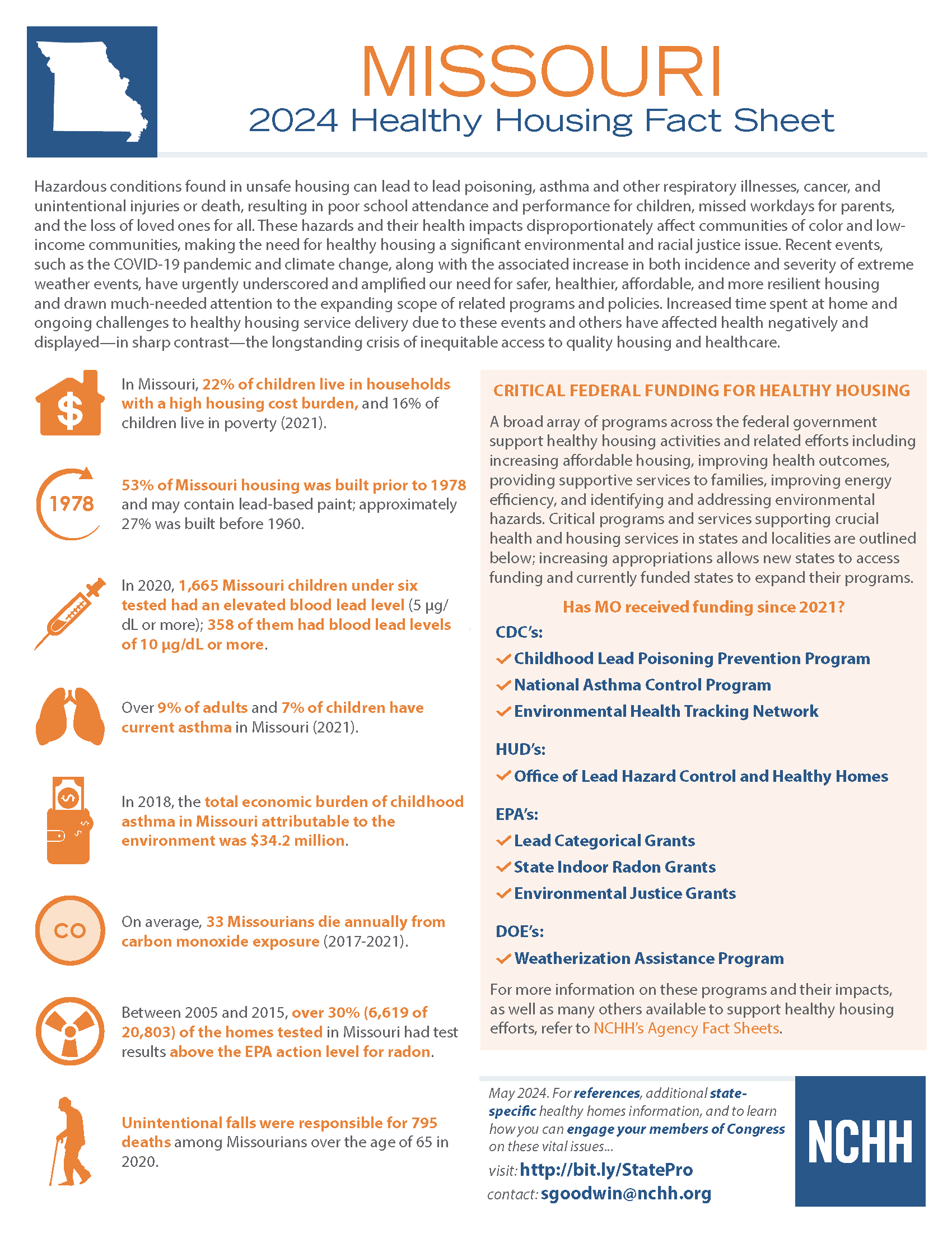 Fact sheet describing the overall environmental health of the state of Missouri.