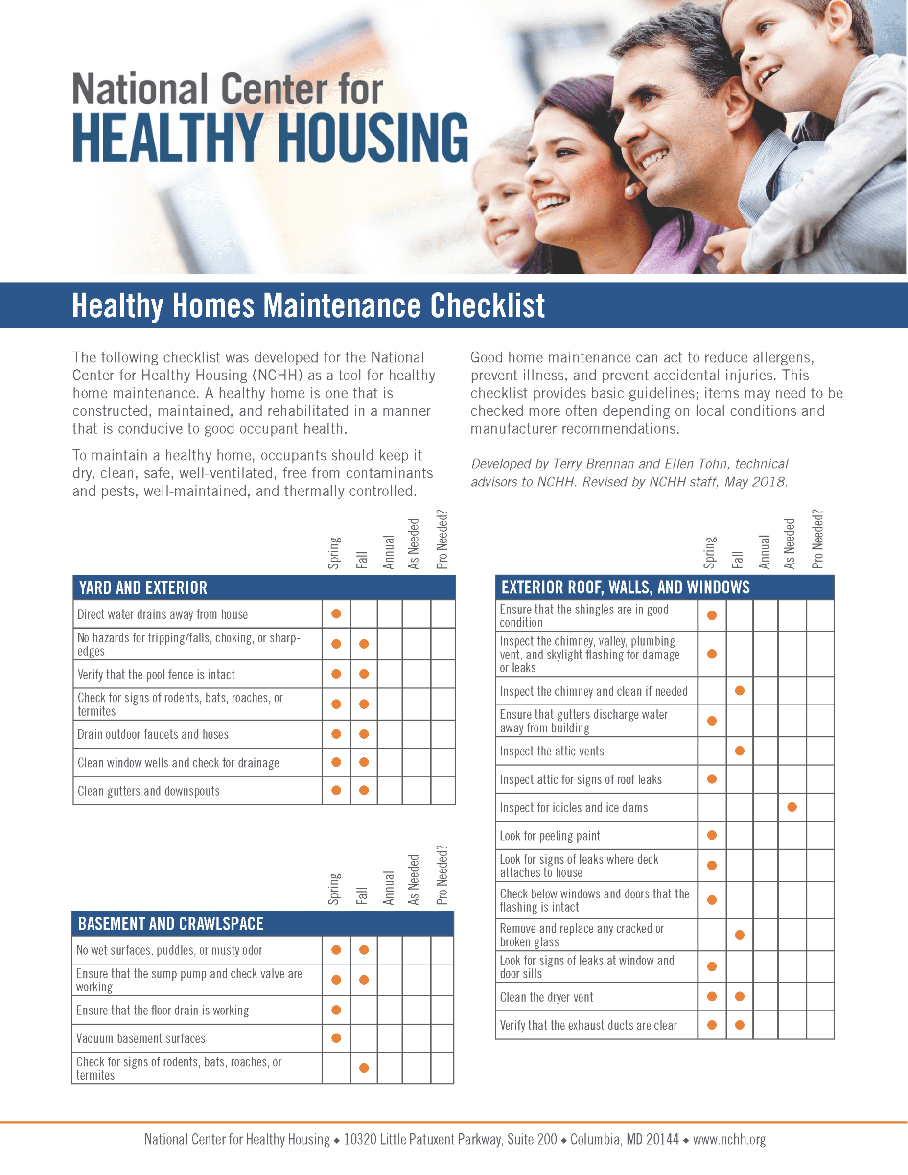 Healthy Homes Maintenance Checklist - English