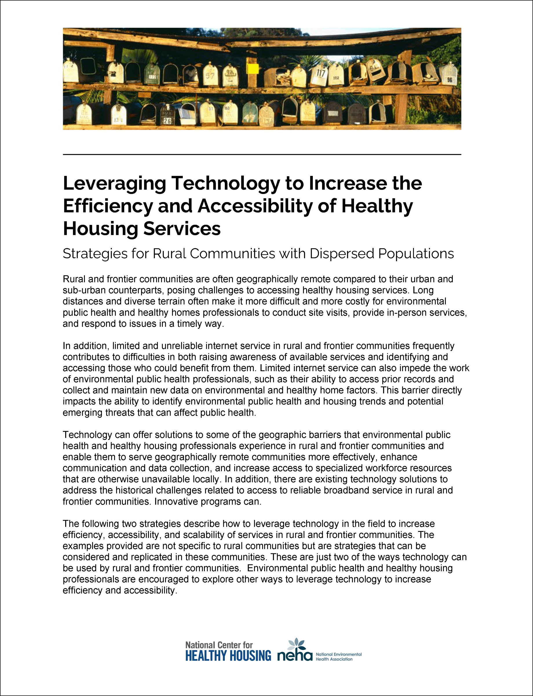 Leveraging Technology to Increase the Efficiency and Accessibility of Healthy Housing Services: Strategies for Rural Communities with Dispersed Populations